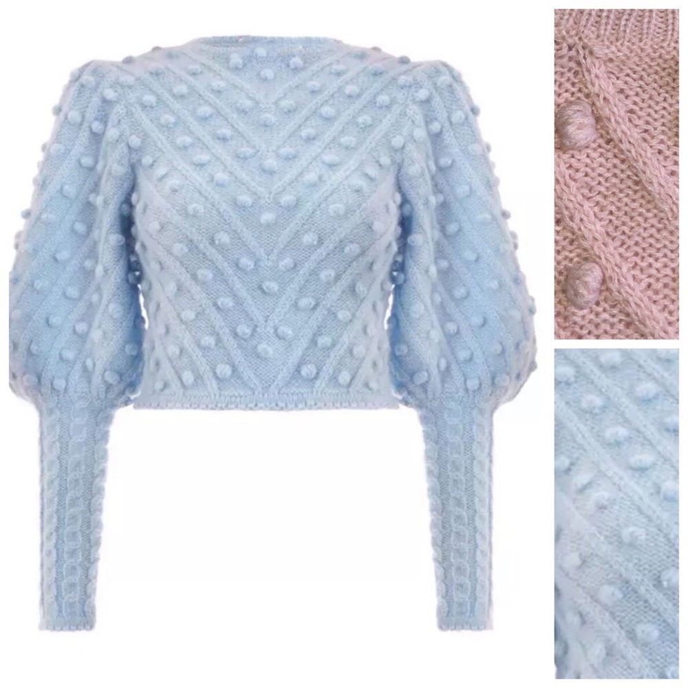 Puff Sleeve Textured Sweater The Linetal - Picture 2 of 7